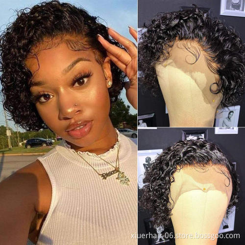 Dropshipping Raw Virgin Glueless Transparent Curly Wig Hair Brazilian Short Bob Pixie Cut Human Hair Wigs For Black Women